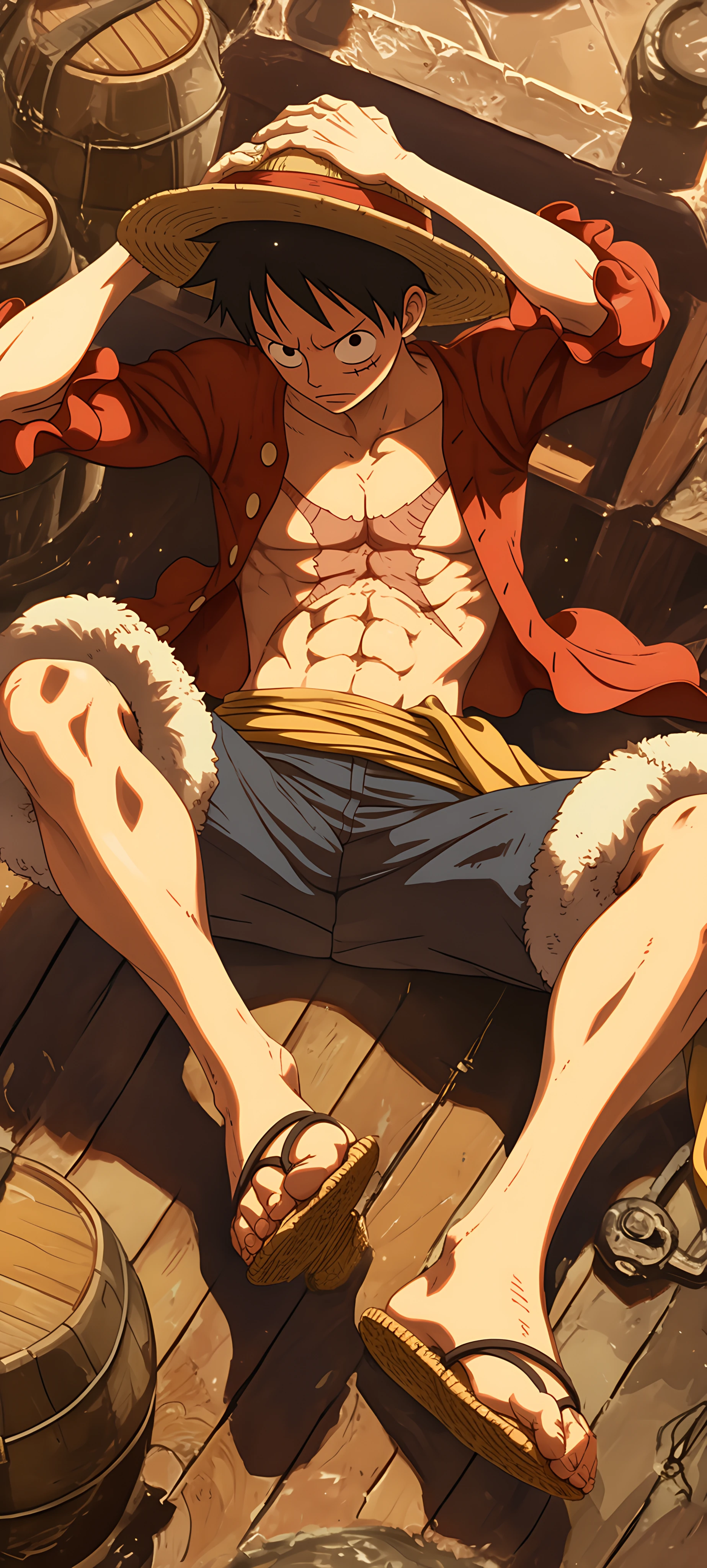 epic anime boy wallpaper — male focus, scar on chest, hat (free 4K phone download)