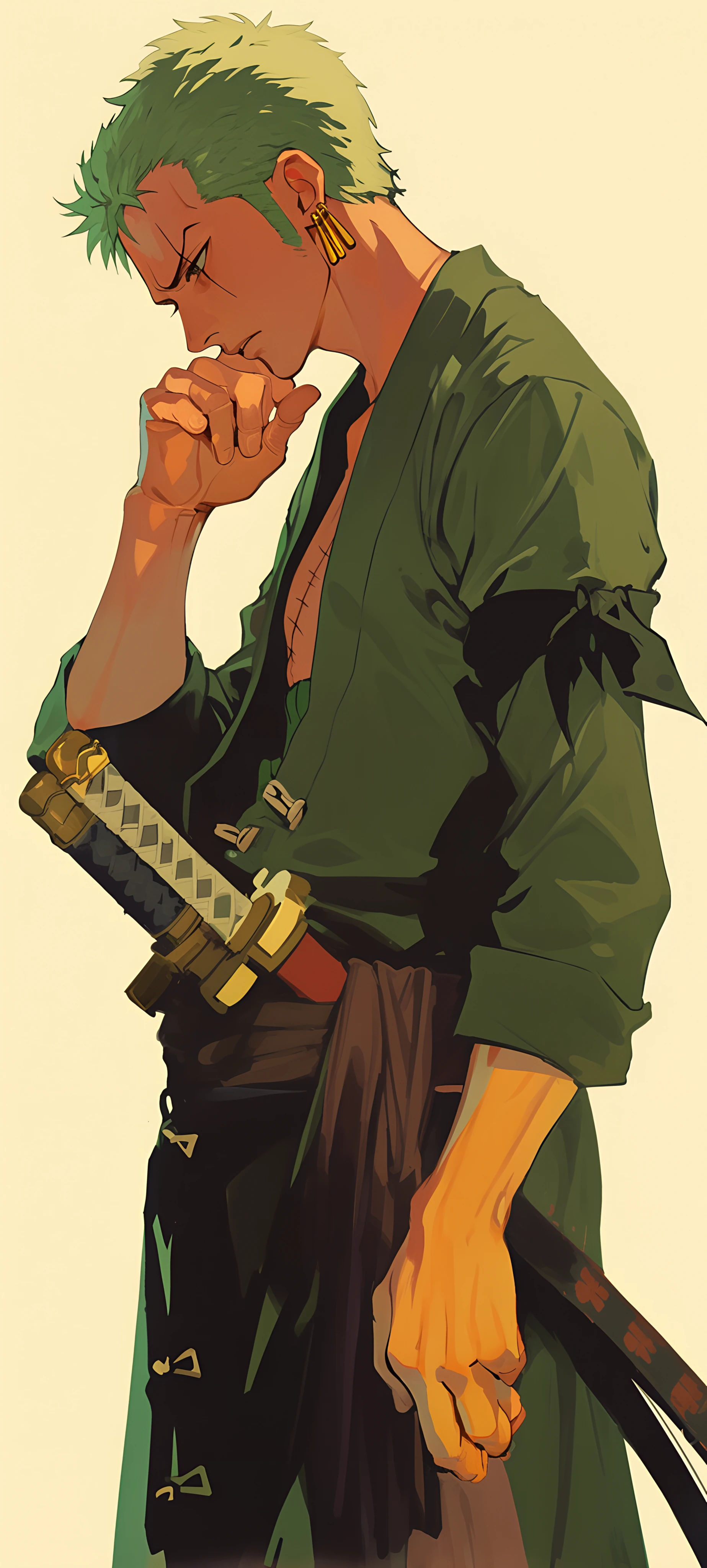 cute anime boy wallpaper — male focus, green hair, weapon (free 4K phone download)