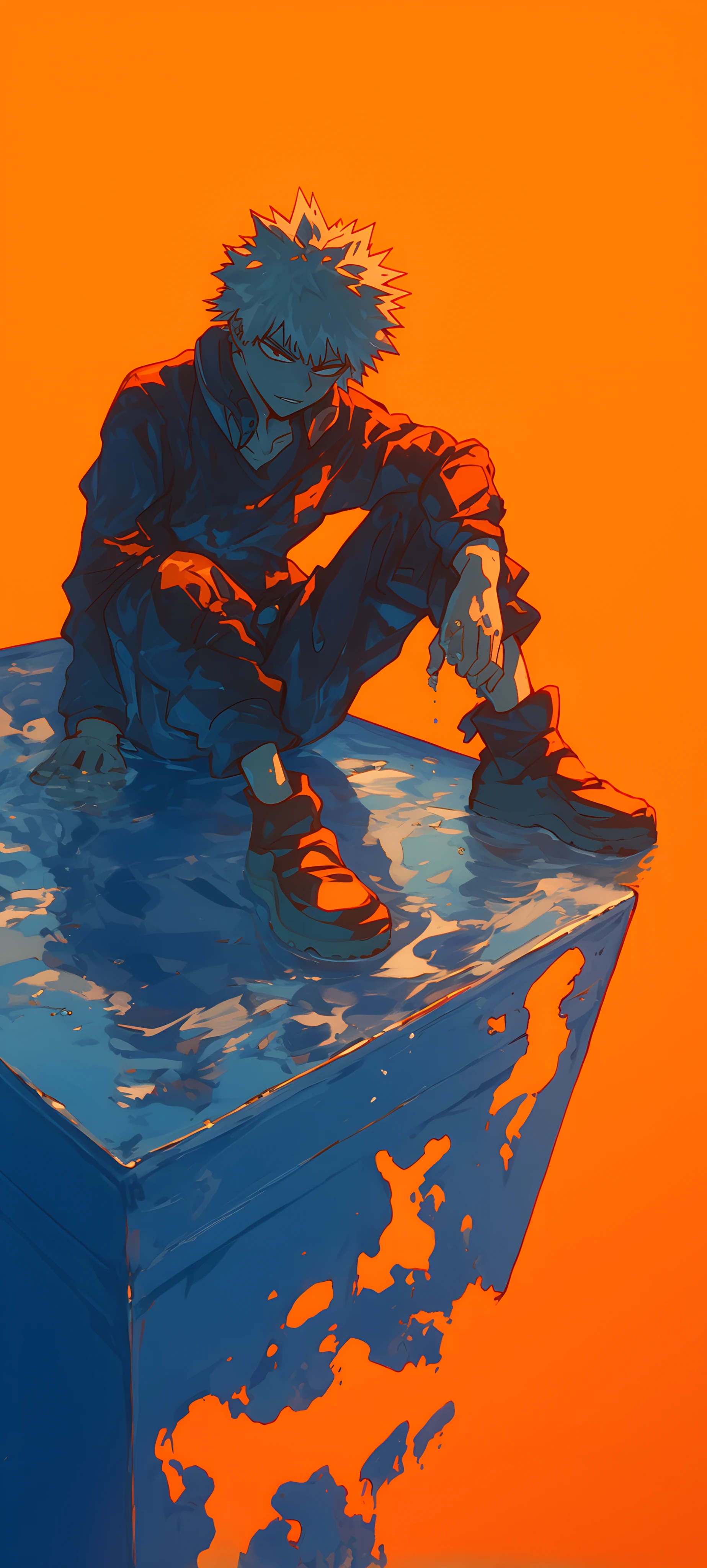 cool anime boy wallpaper — male focus, spiked hair, pants (free 4K phone download)
