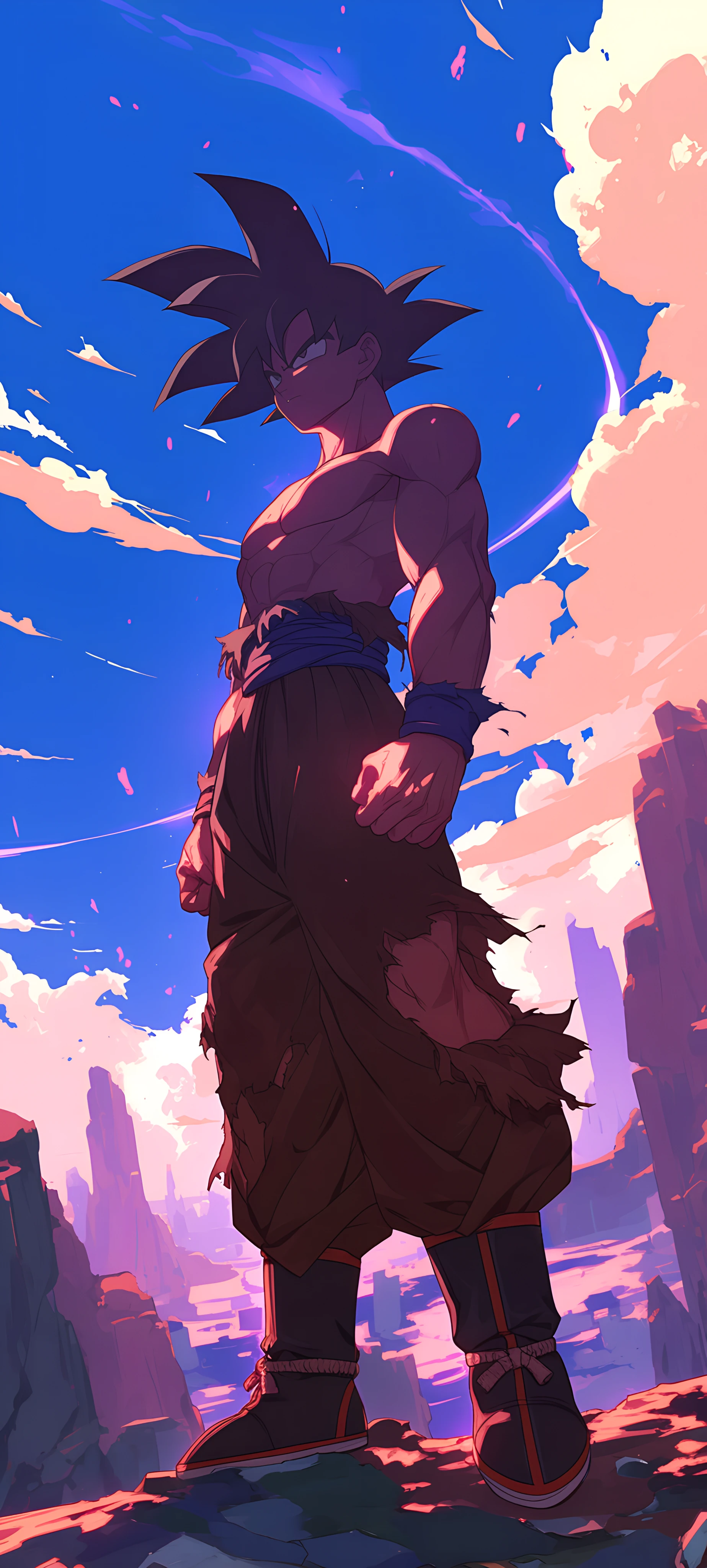 epic anime boy wallpaper — male focus, torn clothes, sky (free 4K phone download)