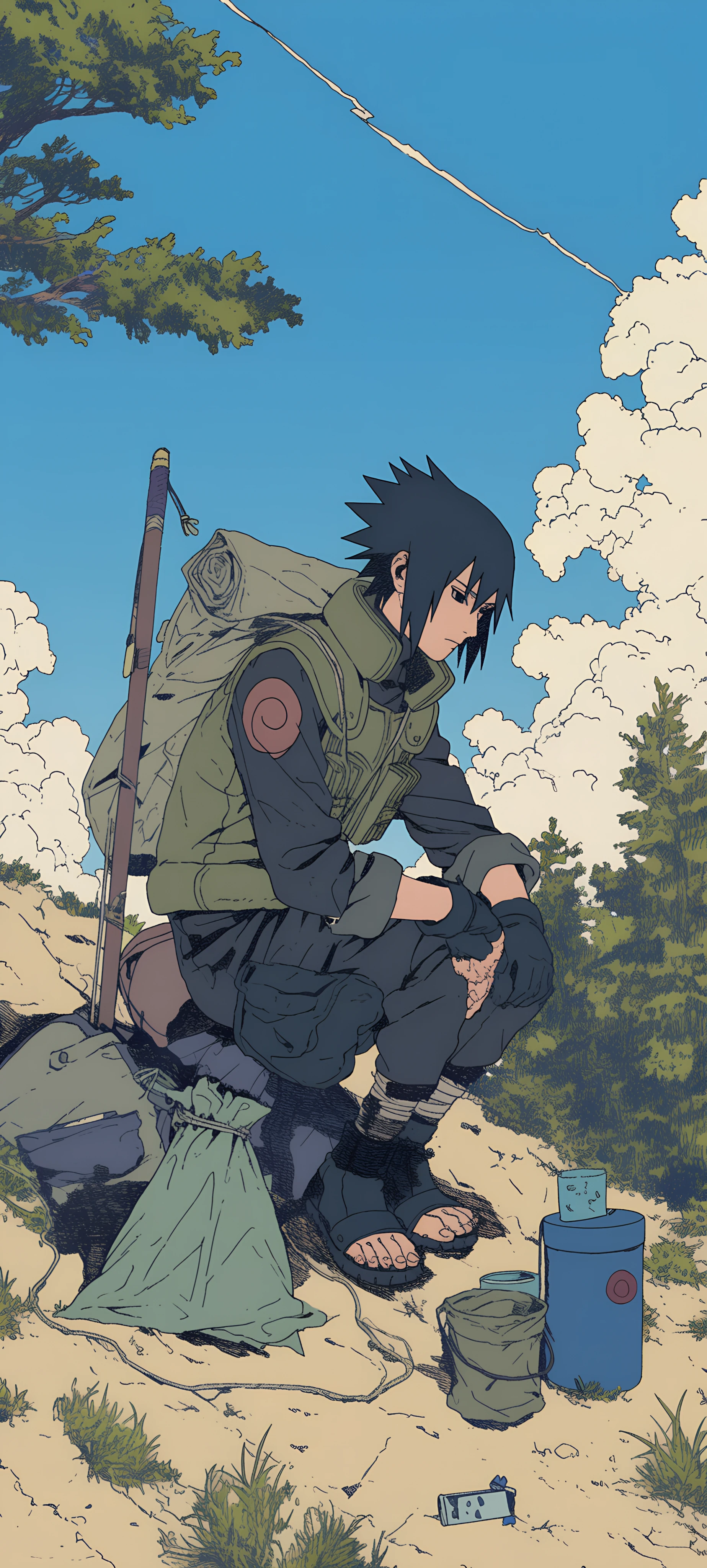 cool anime boy wallpaper — male focus, black hair, sky (free 4K phone download)