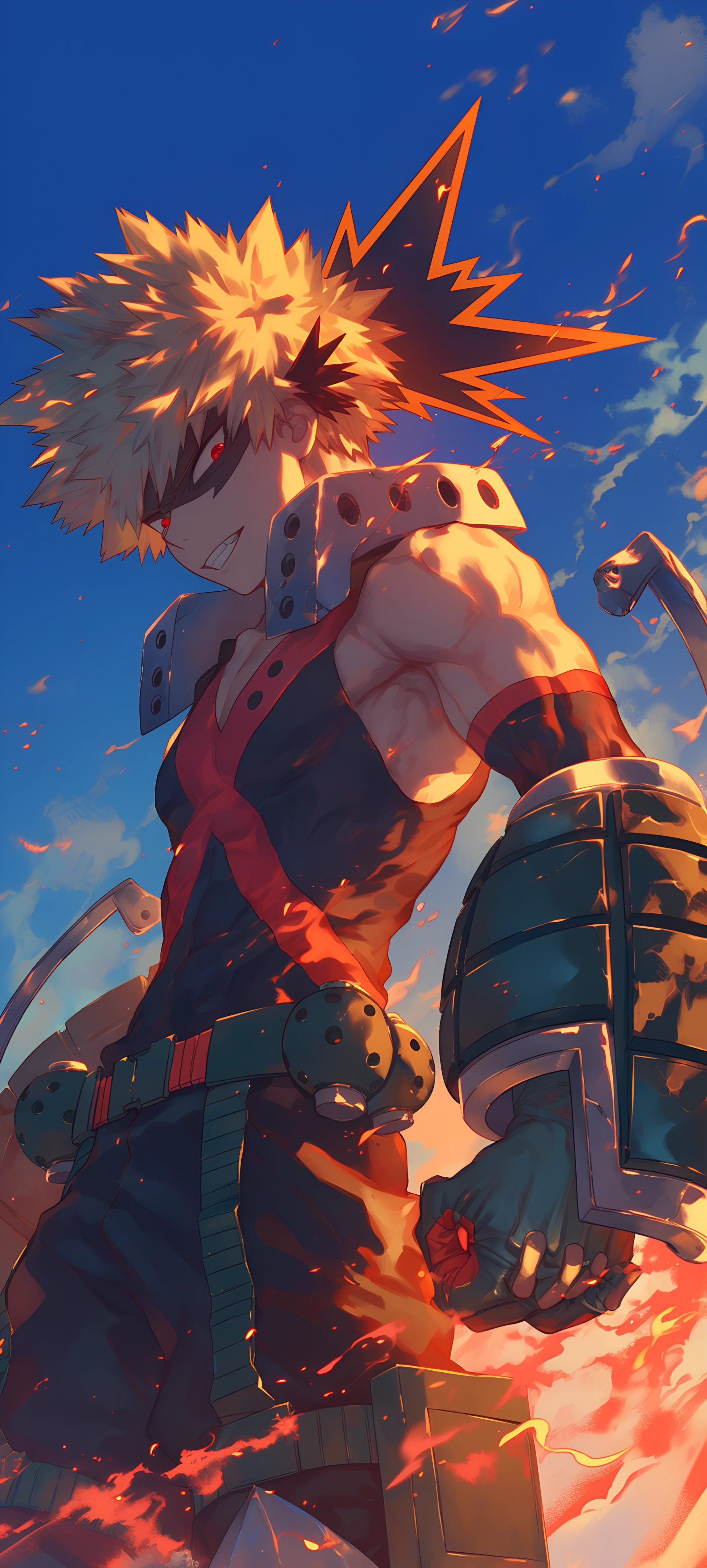 epic anime boy wallpaper — male focus, blonde hair, red eyes (free 4K phone download)