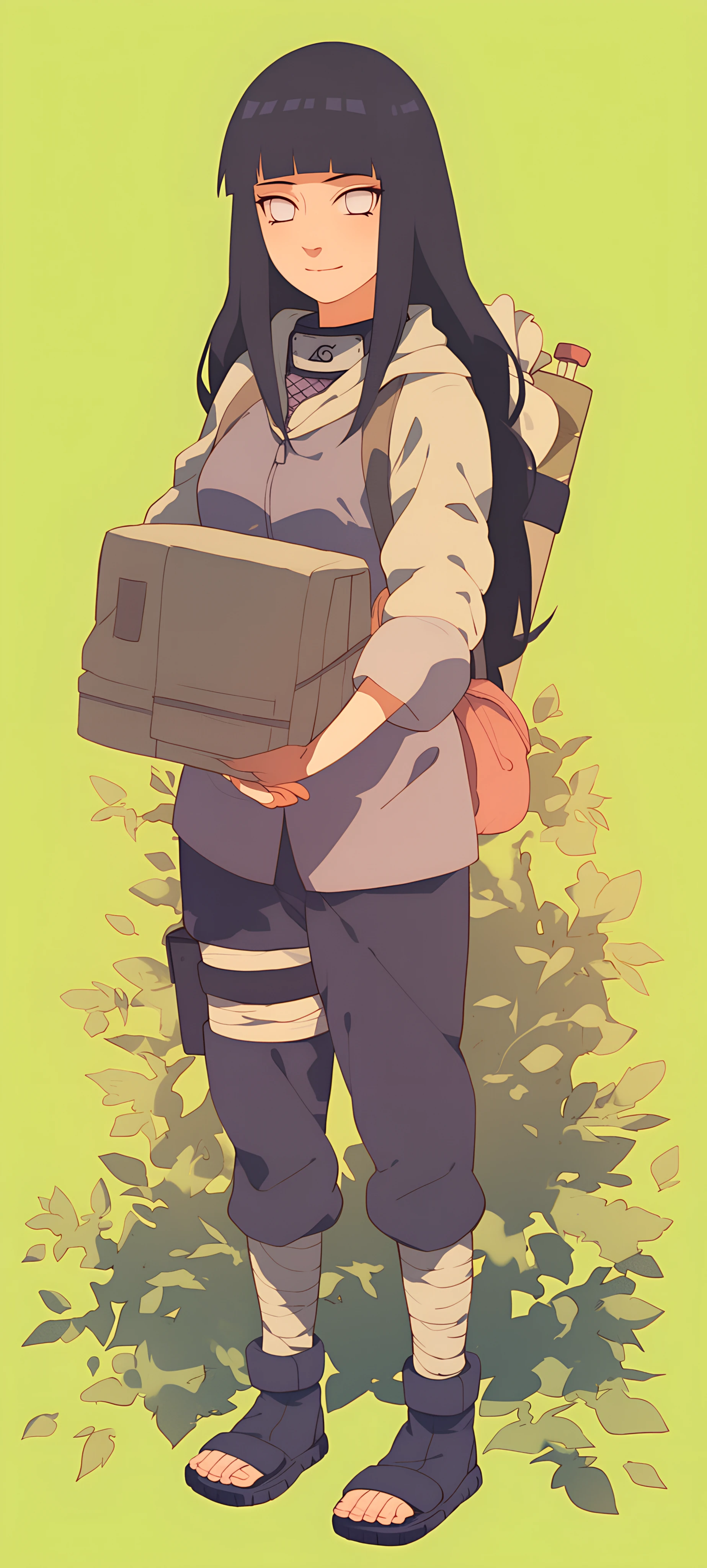 cute anime girl wallpaper — long hair, black hair, konohagakure symbol (free 4K phone download)