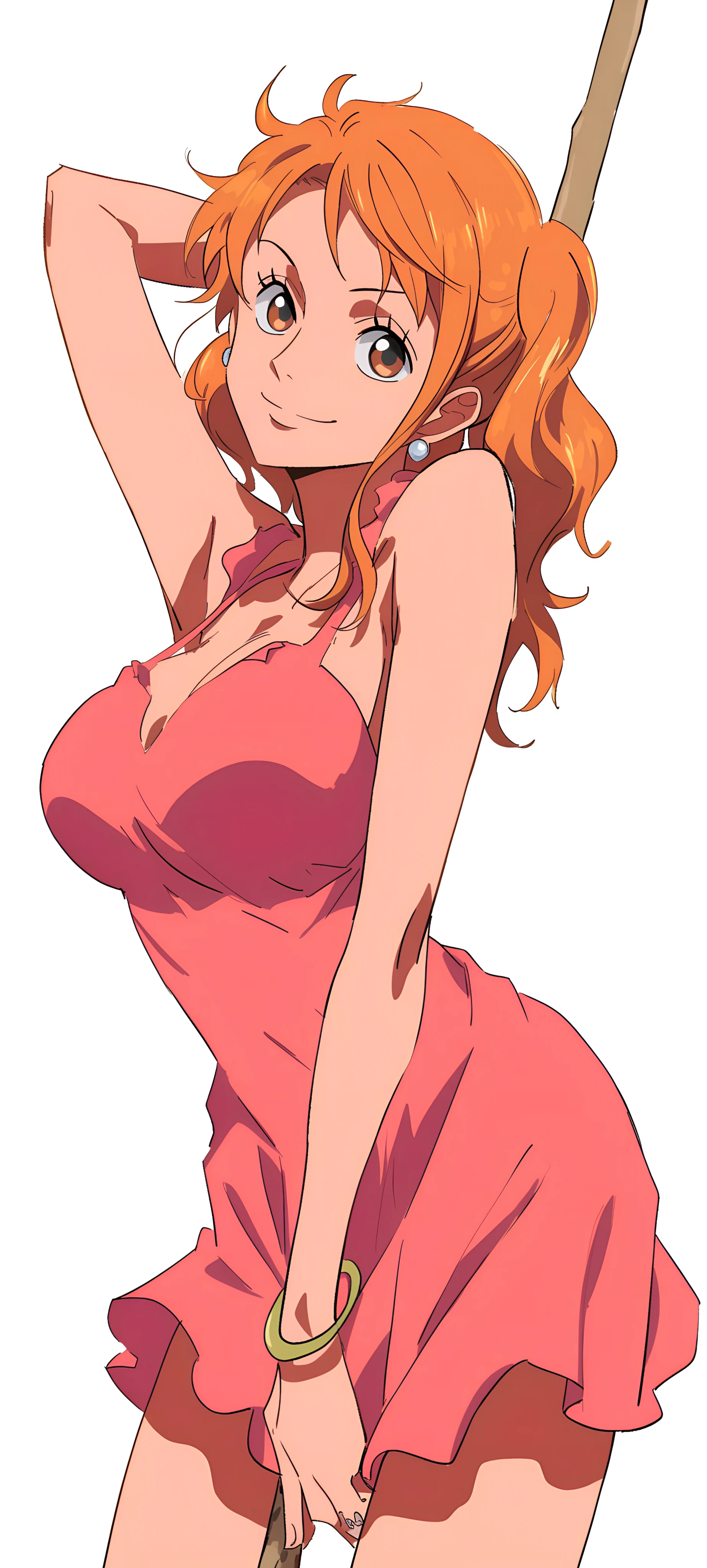 cute anime girl wallpaper — jewelry, dress, orange hair (free 4K phone download)