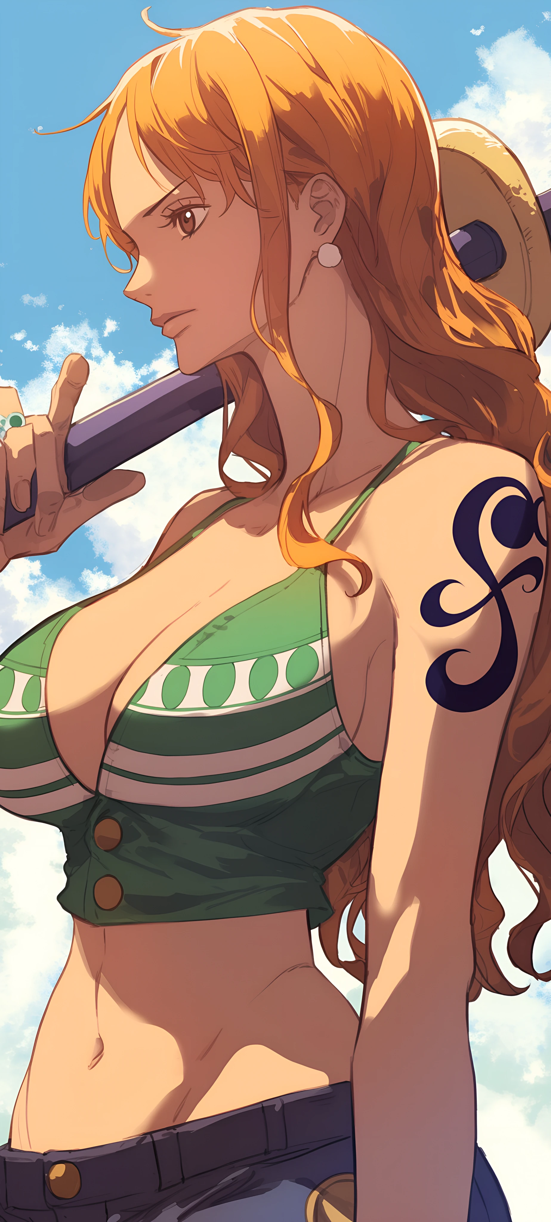 epic anime girl wallpaper — orange hair, jewelry, navel (free 4K phone download)