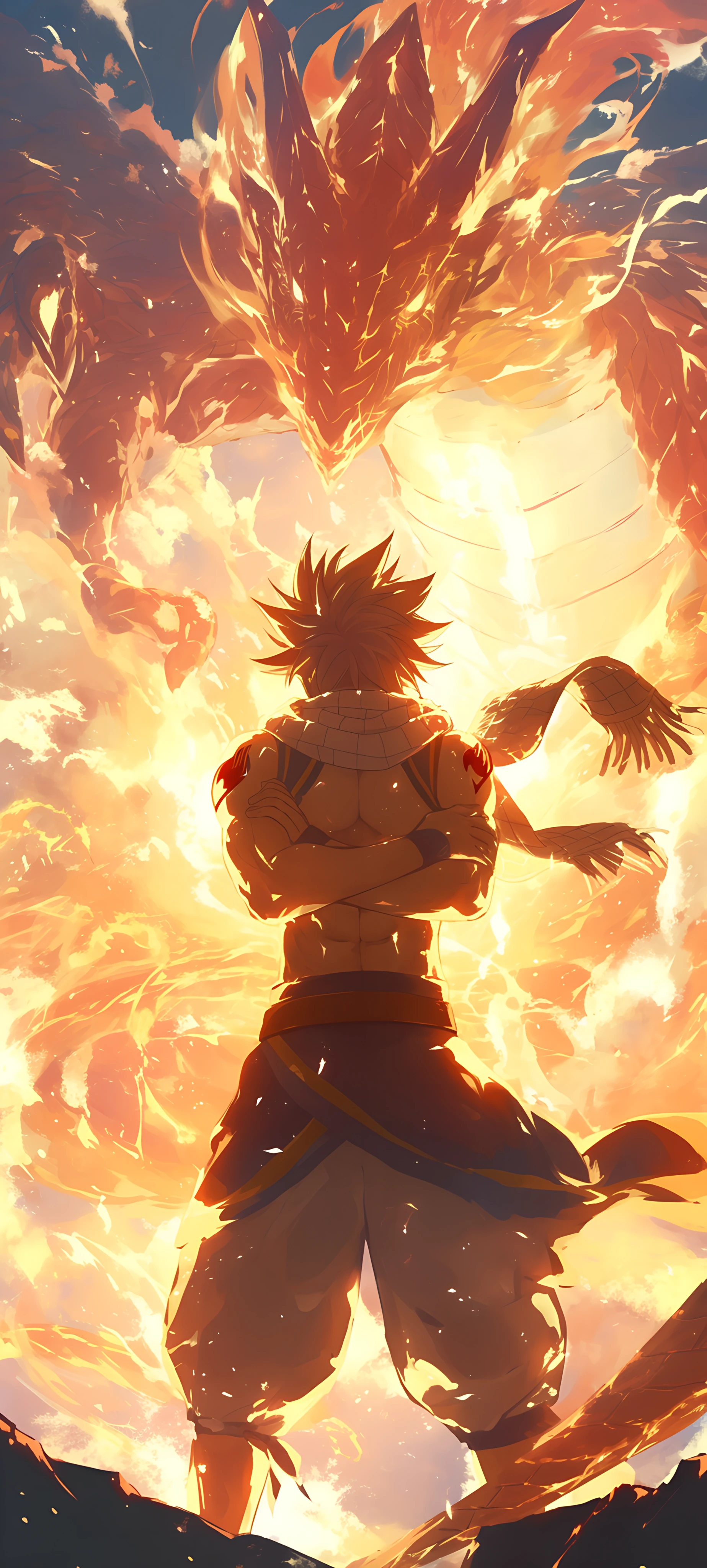 epic anime boy wallpaper — crossed arms, dragon, male focus (free 4K phone download)