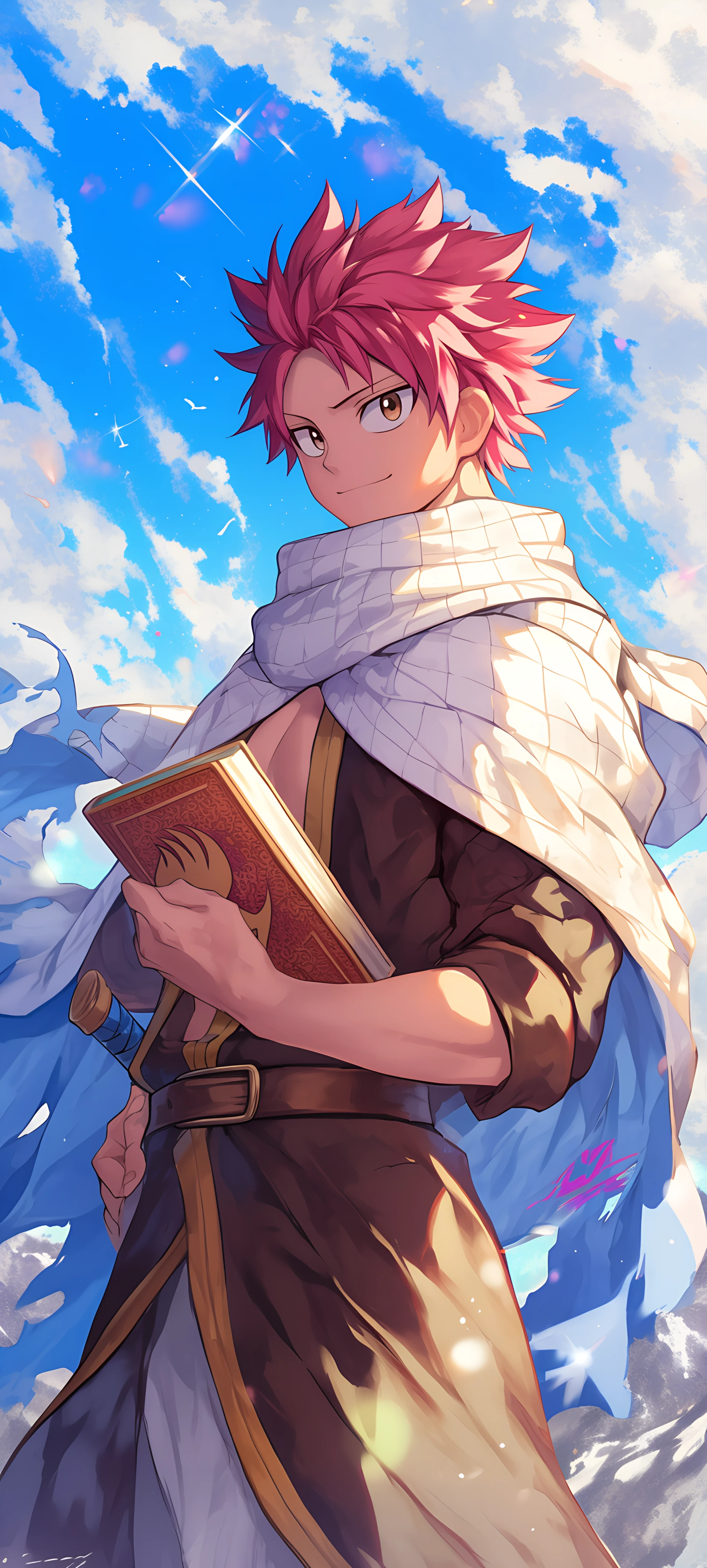 dreamy anime boy wallpaper — male focus, pink hair, sky (free 4K phone download)