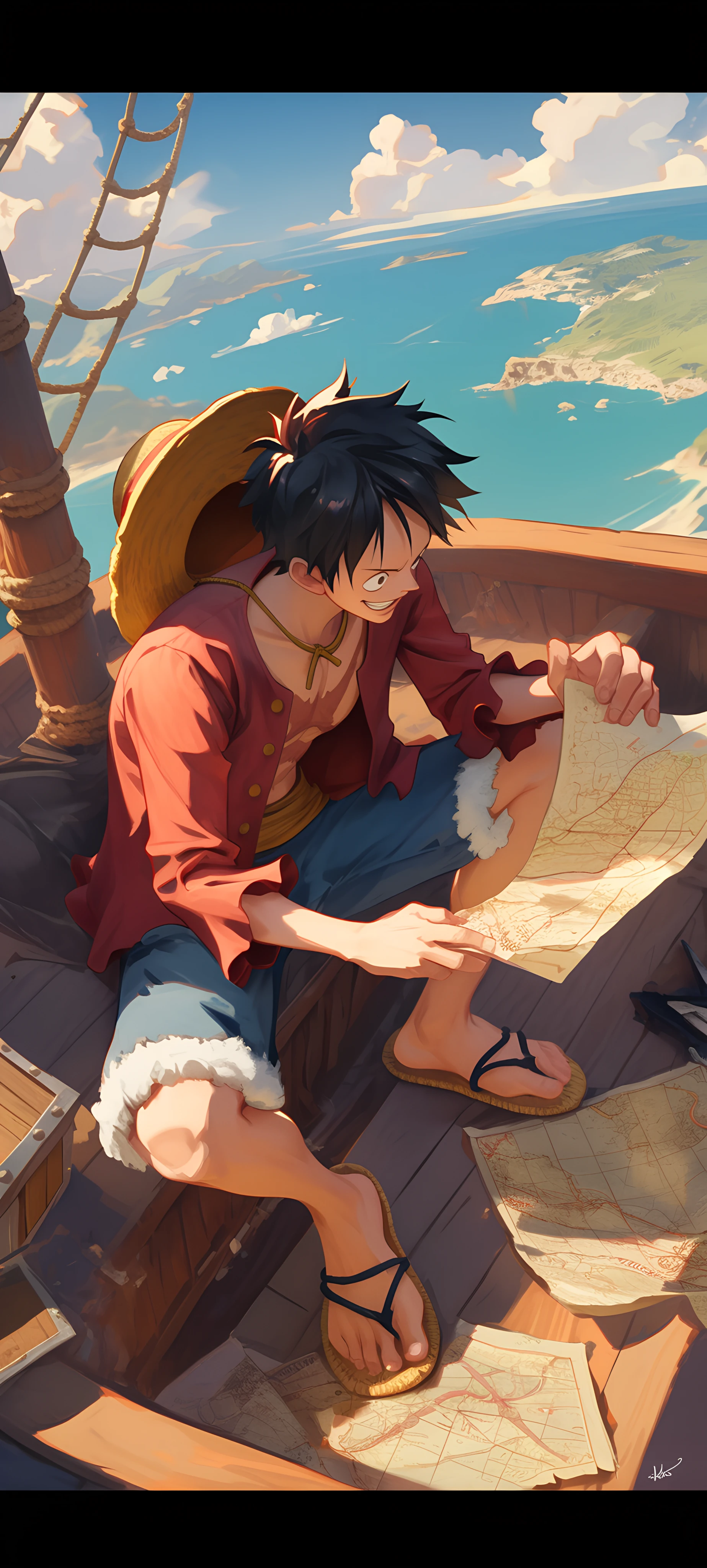 cute anime boy wallpaper — male focus, hat, straw hat (free 4K phone download)