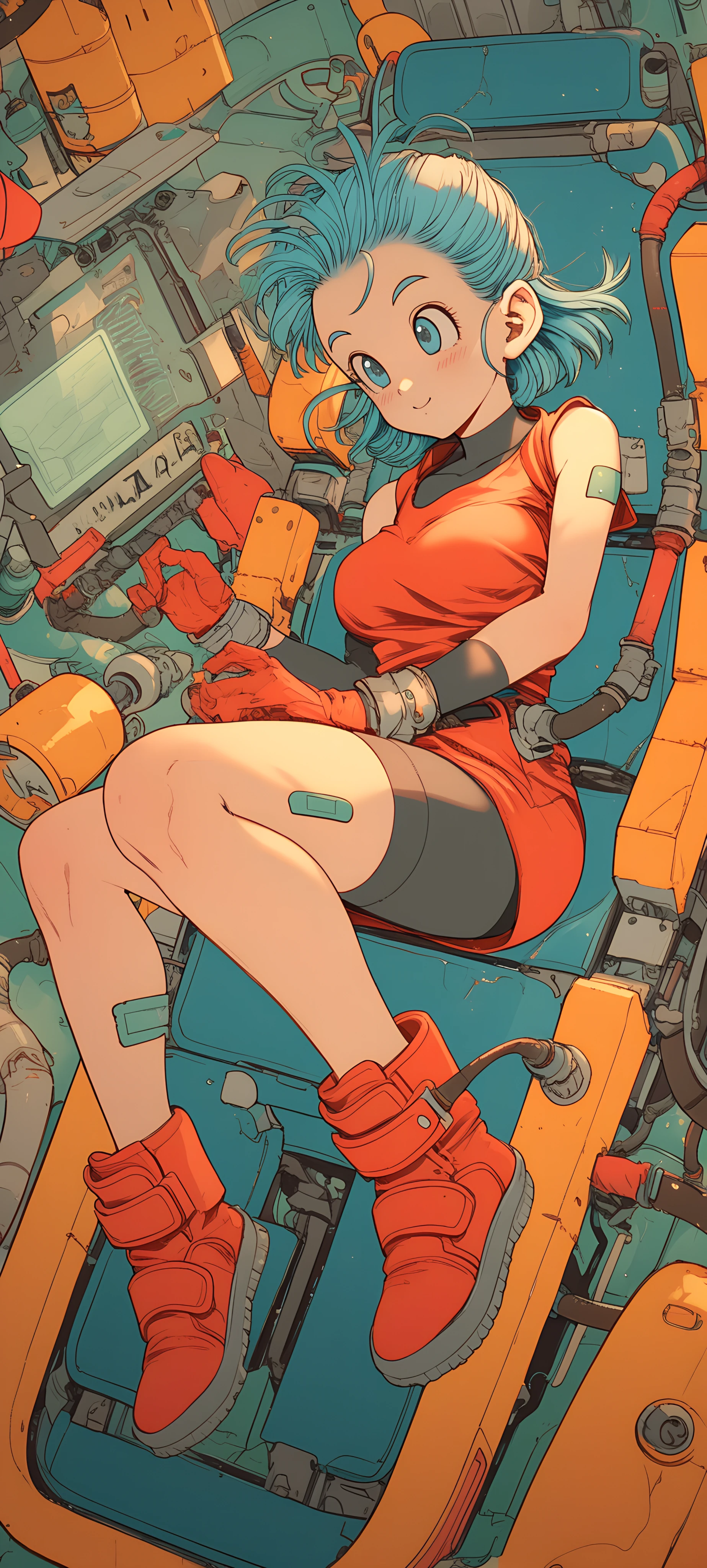 futuristic anime girl wallpaper — gloves, blue eyes, red footwear (free 4K phone download)