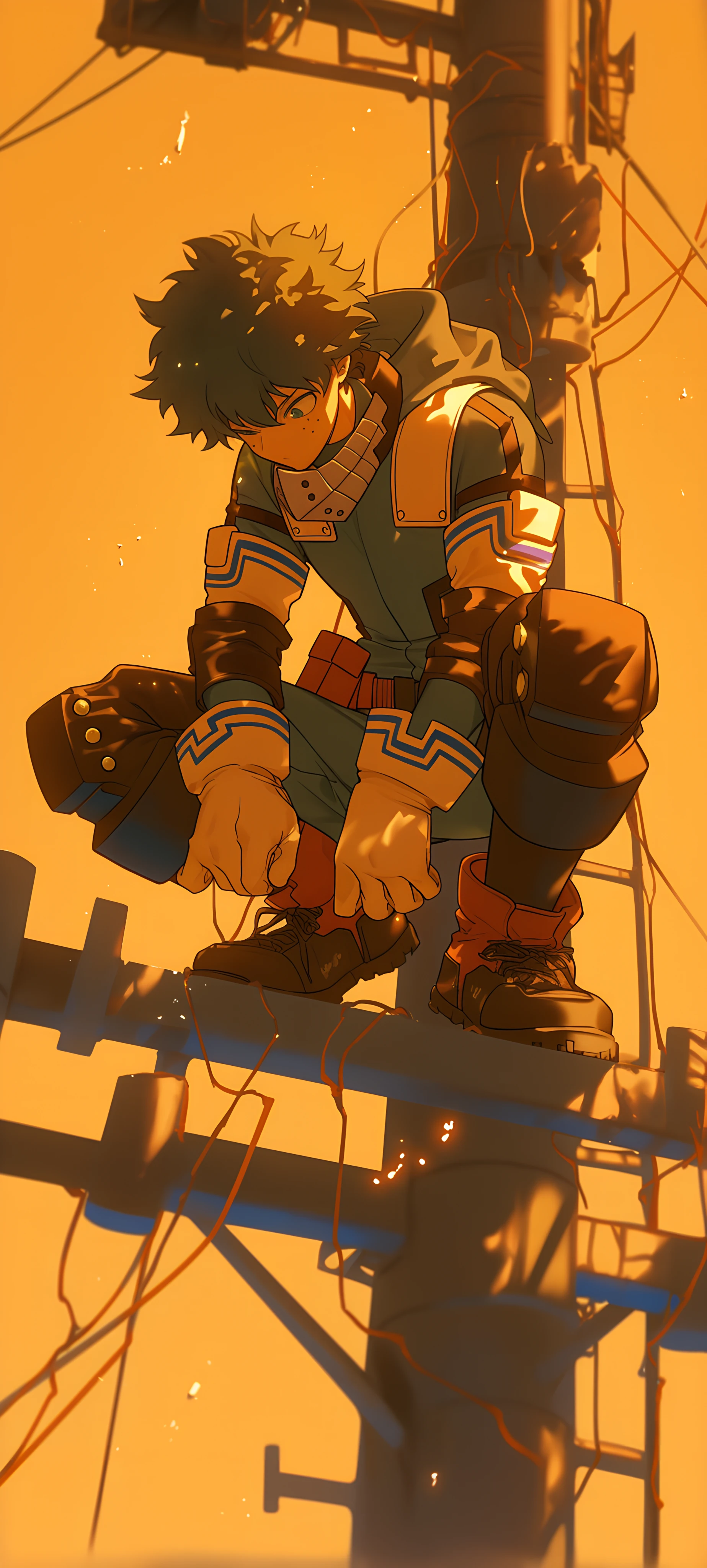 aesthetic anime boy wallpaper — male focus, gloves, freckles (free 4K phone download)