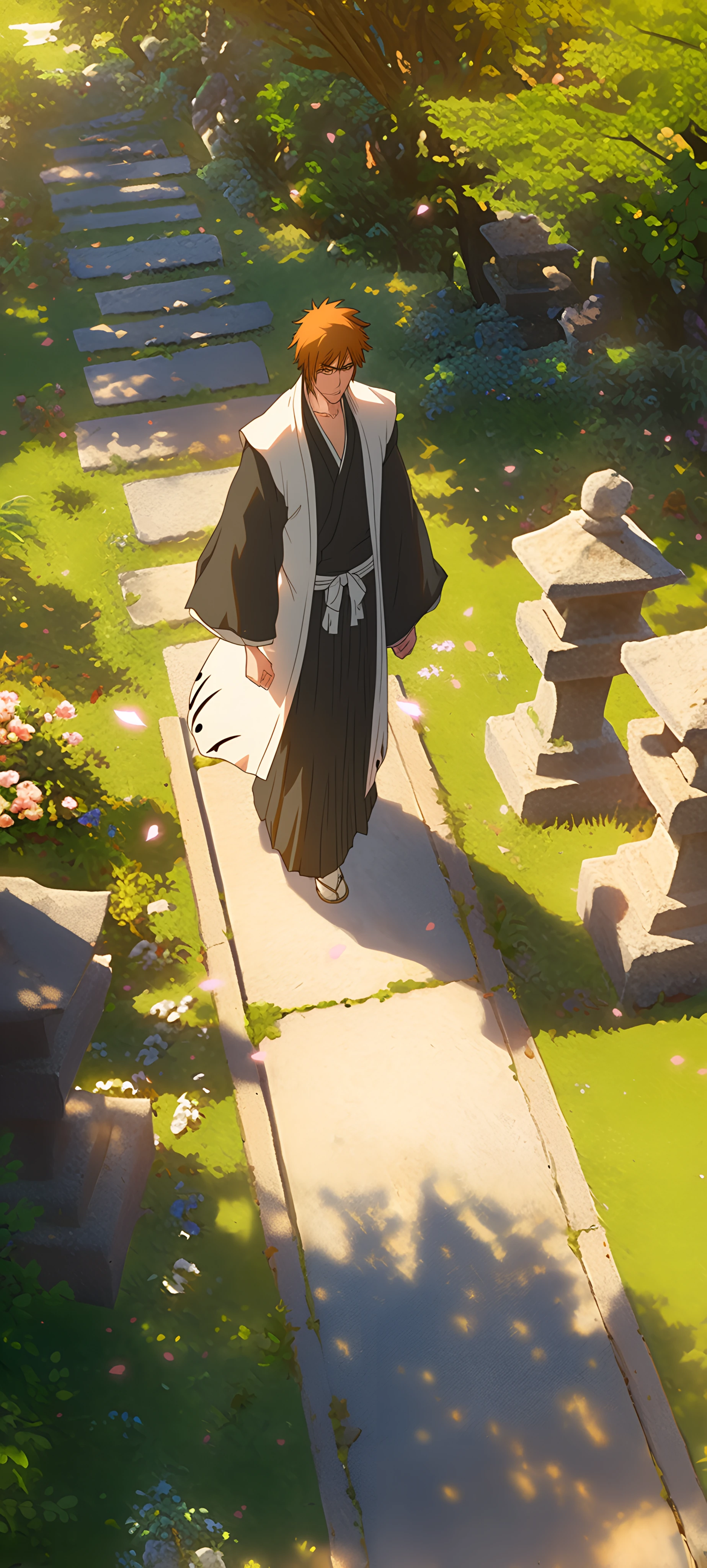 elegant anime boy wallpaper — japanese clothes, male focus, orange hair (free 4K phone download)