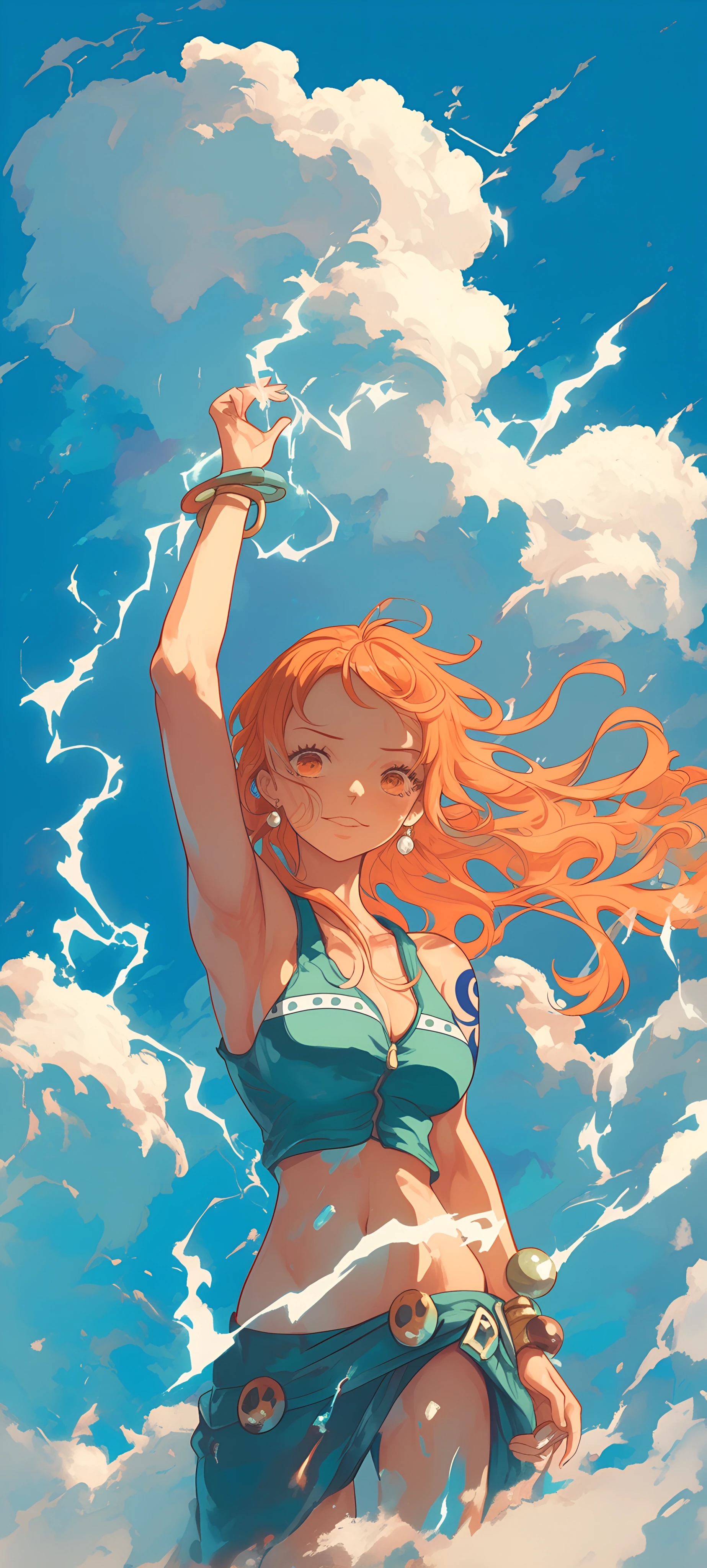 dreamy anime girl wallpaper — orange hair, jewelry, cloud (free 4K phone download)