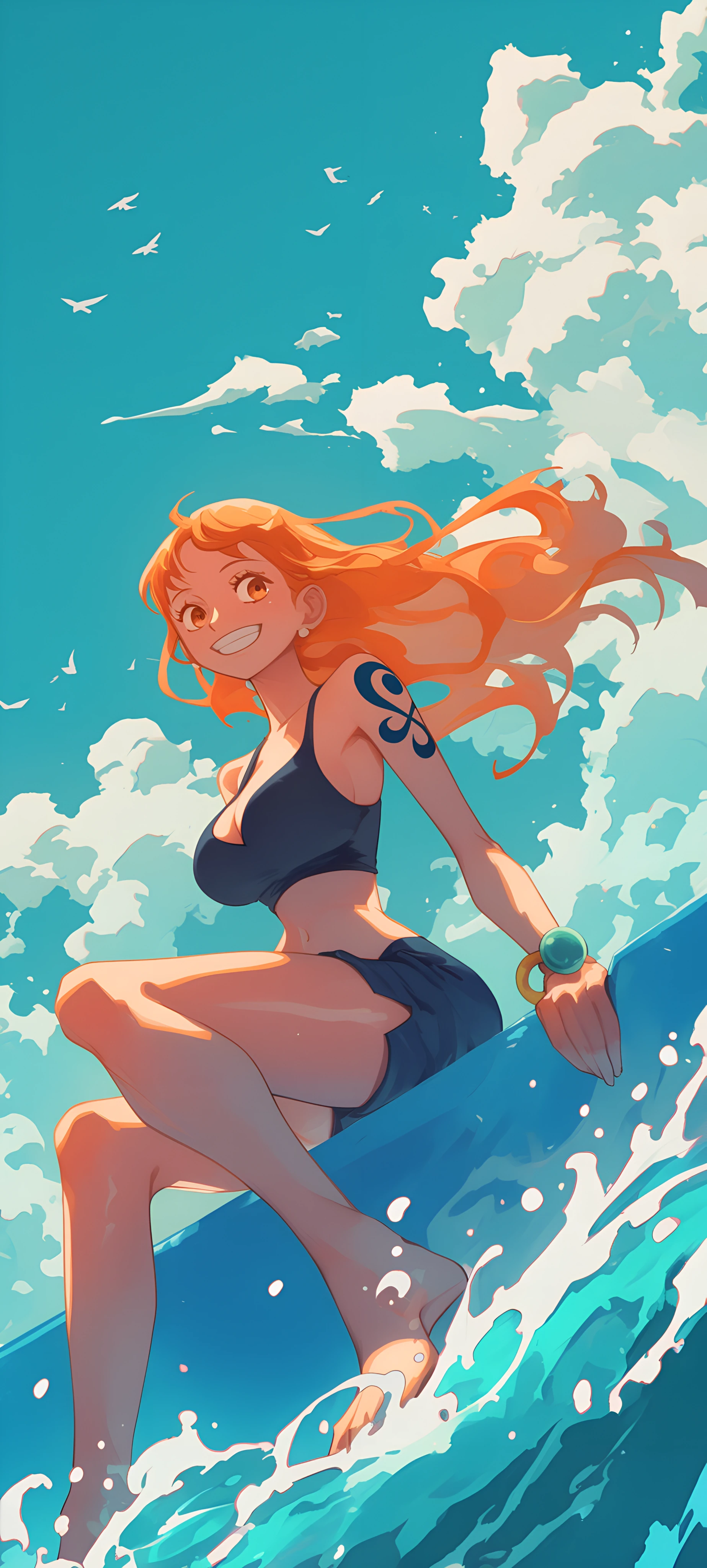 dreamy anime girl wallpaper — orange hair, smile, sky (free 4K phone download)