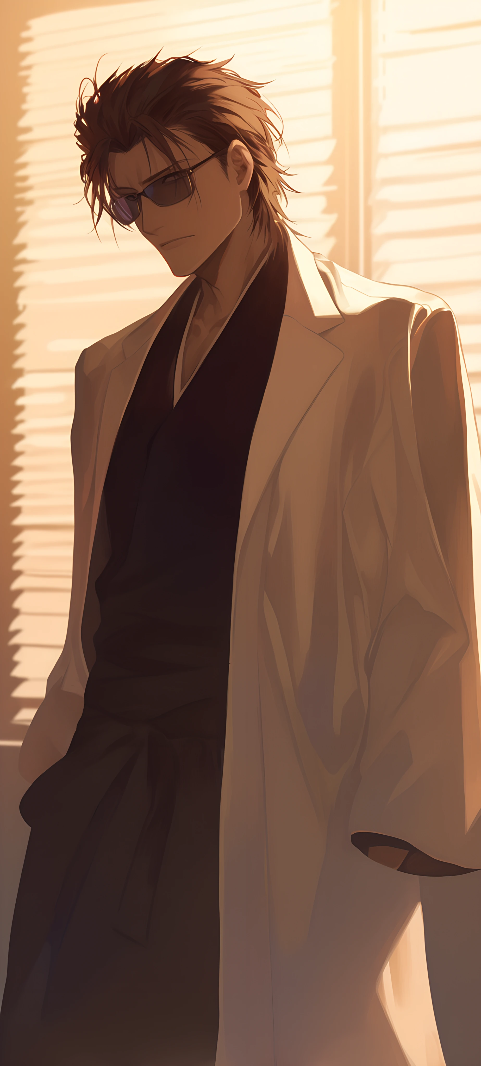 elegant anime boy wallpaper — male focus, sunglasses, japanese clothes (free 4K phone download)