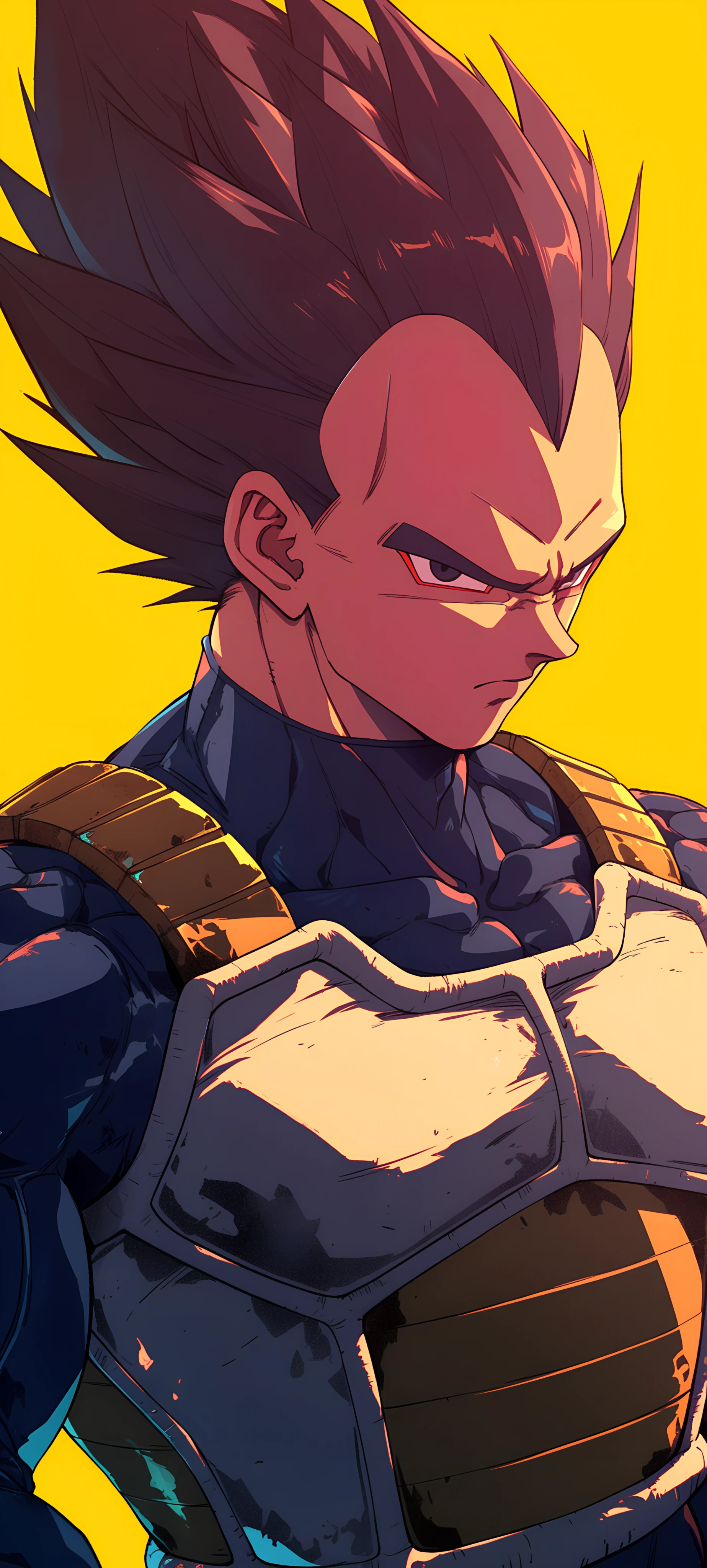 epic anime boy wallpaper — male focus, saiyan armor, yellow background (free 4K phone download)