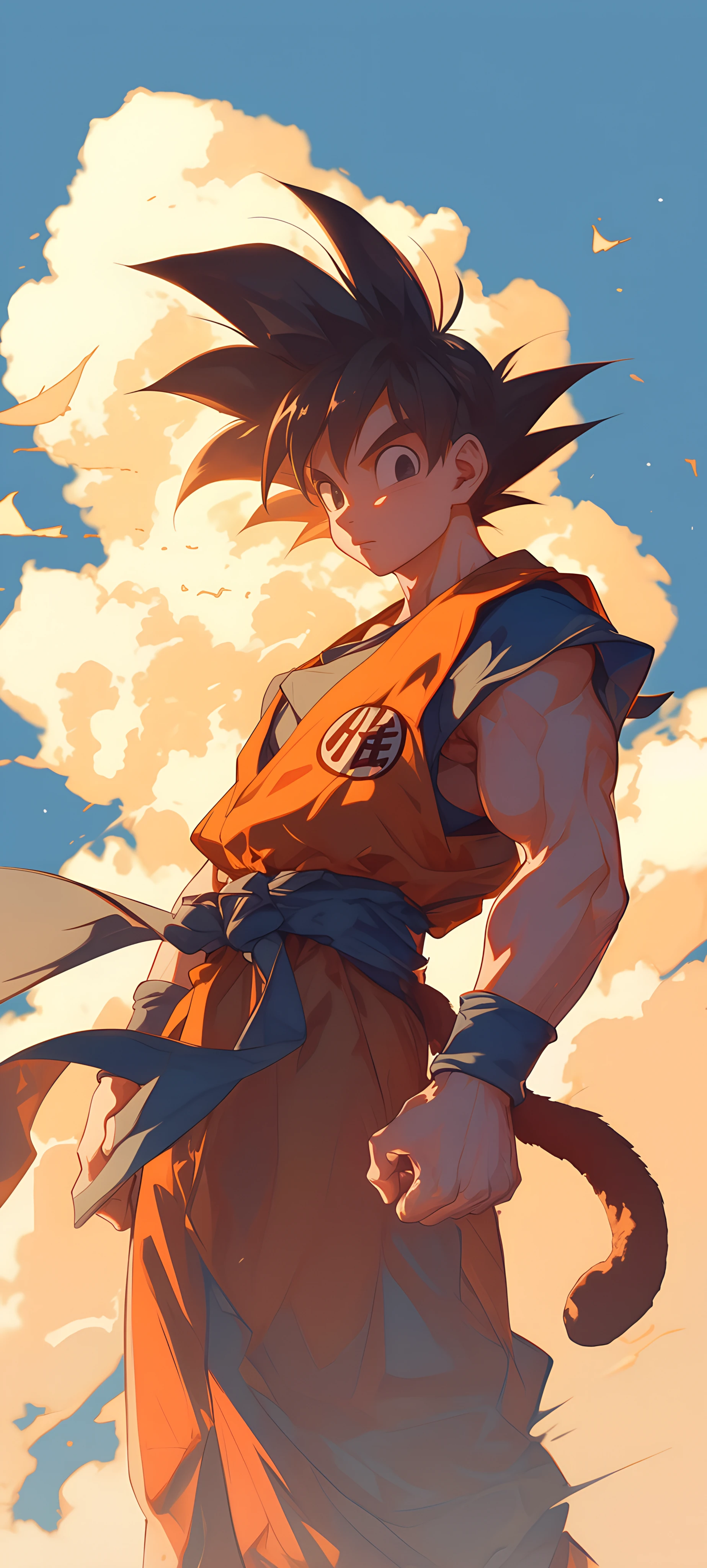 cool anime boy wallpaper — male focus, dougi, cloud (free 4K phone download)