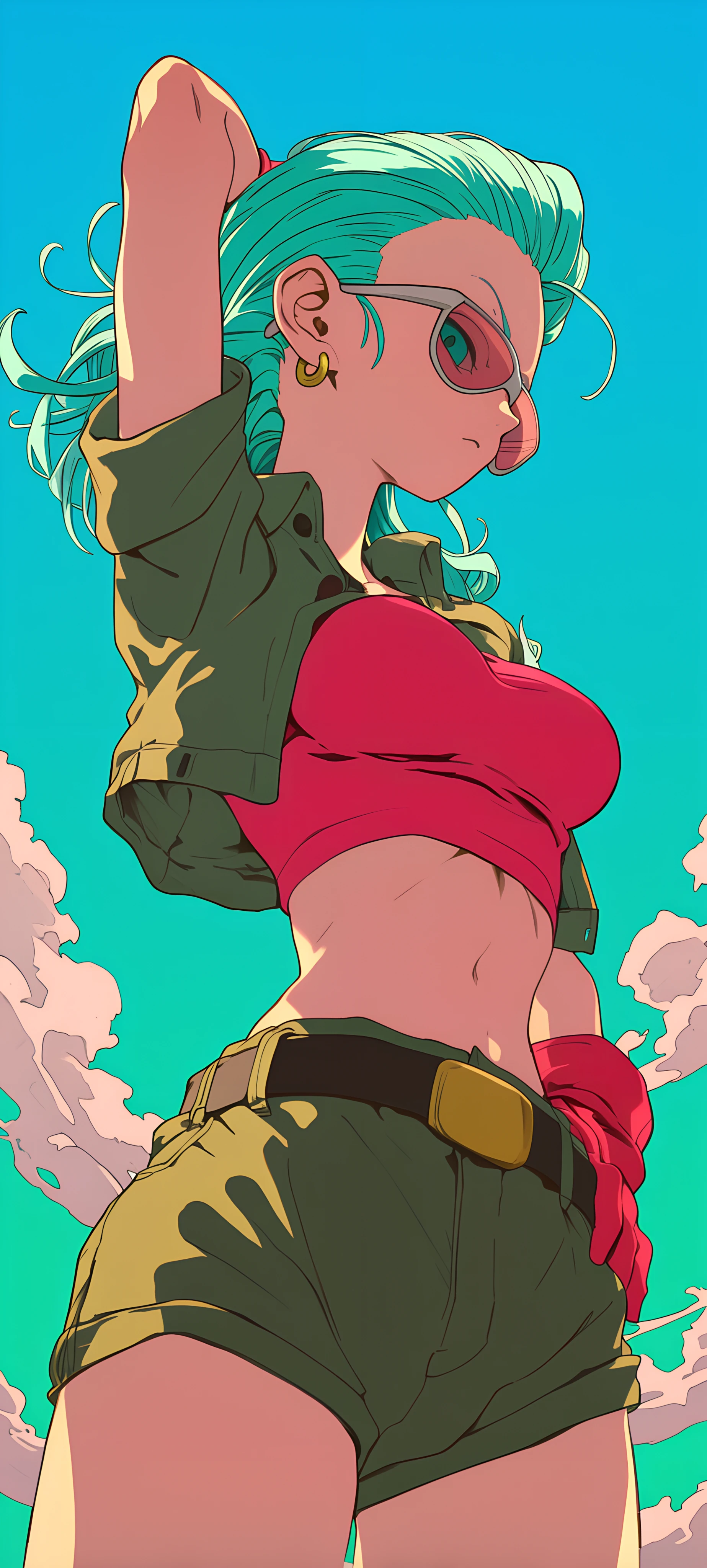 epic anime girl wallpaper — shorts, gloves, hand on own hip (free 4K phone download)