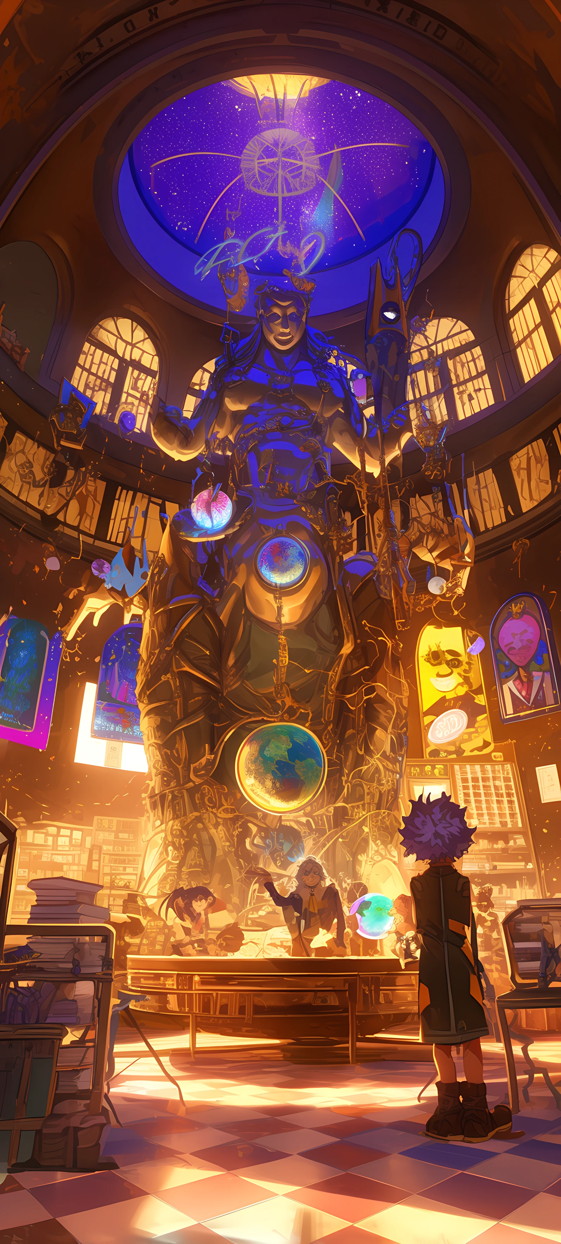 epic anime wallpaper — book, book stack, globe, bookshelf (free 4K phone download)