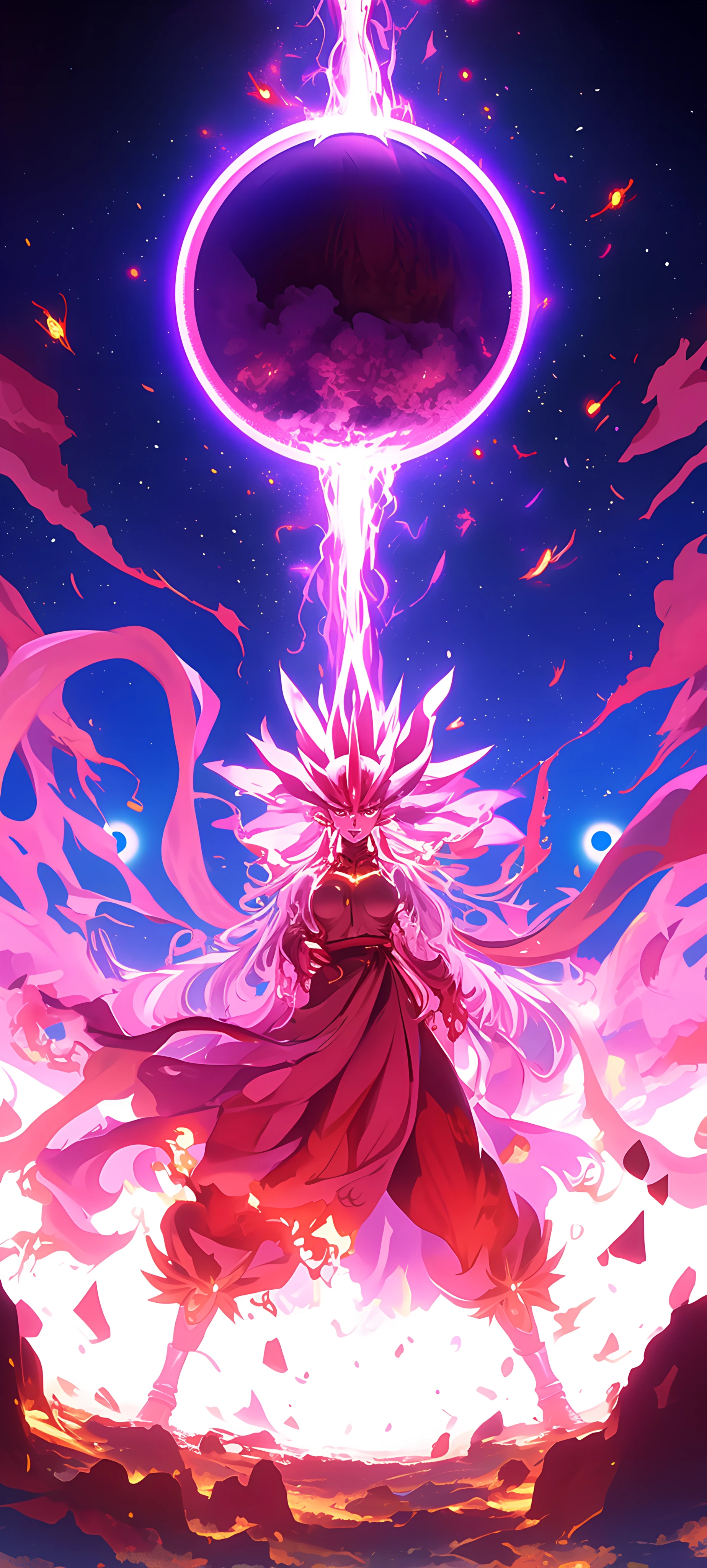 epic anime girl wallpaper — super saiyan, baggy pants, long hair, aura (free 4K phone download)