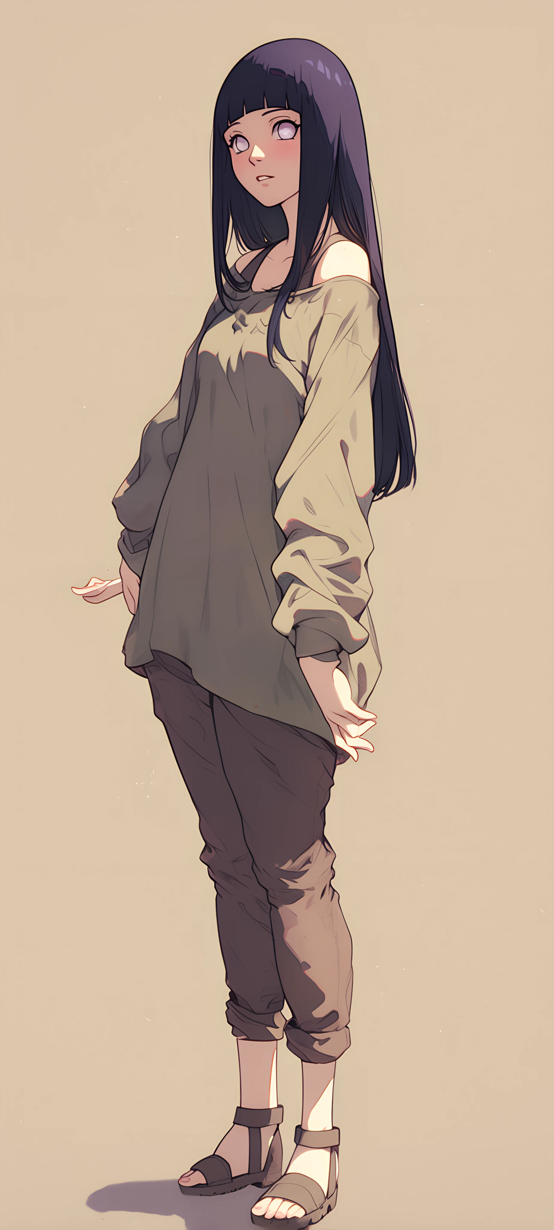 cute anime girl wallpaper — long hair, pants, black hair (free 4K phone download)
