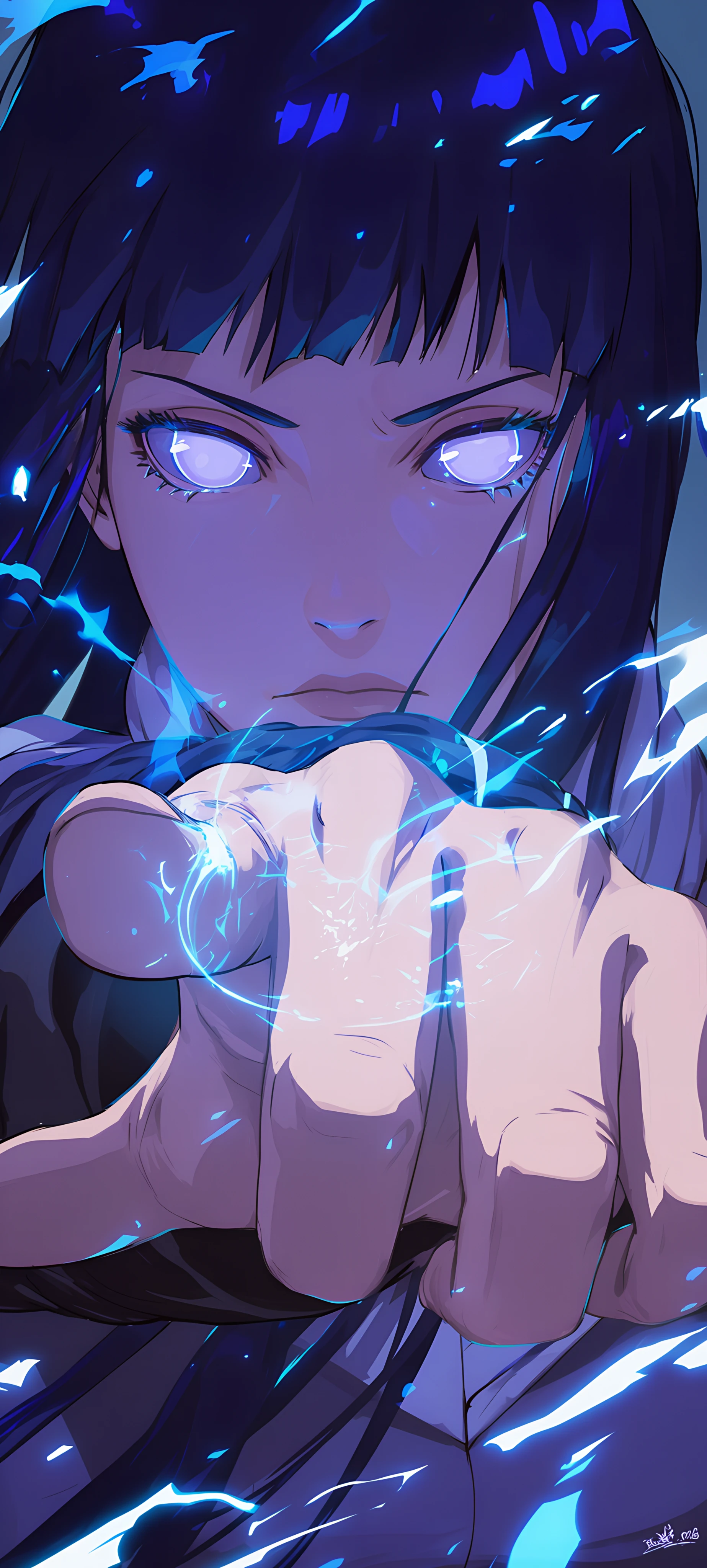 magical anime girl wallpaper — white eyes, long hair, konohagakure symbol (free 4K phone download)