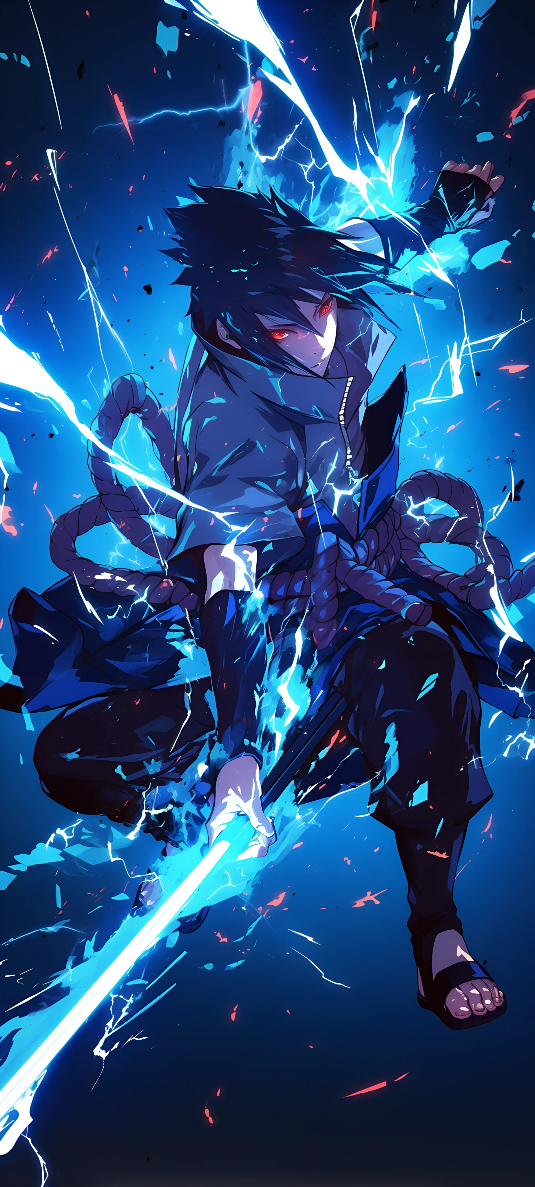 epic anime boy wallpaper — male focus, weapon, black hair (free 4K phone download)