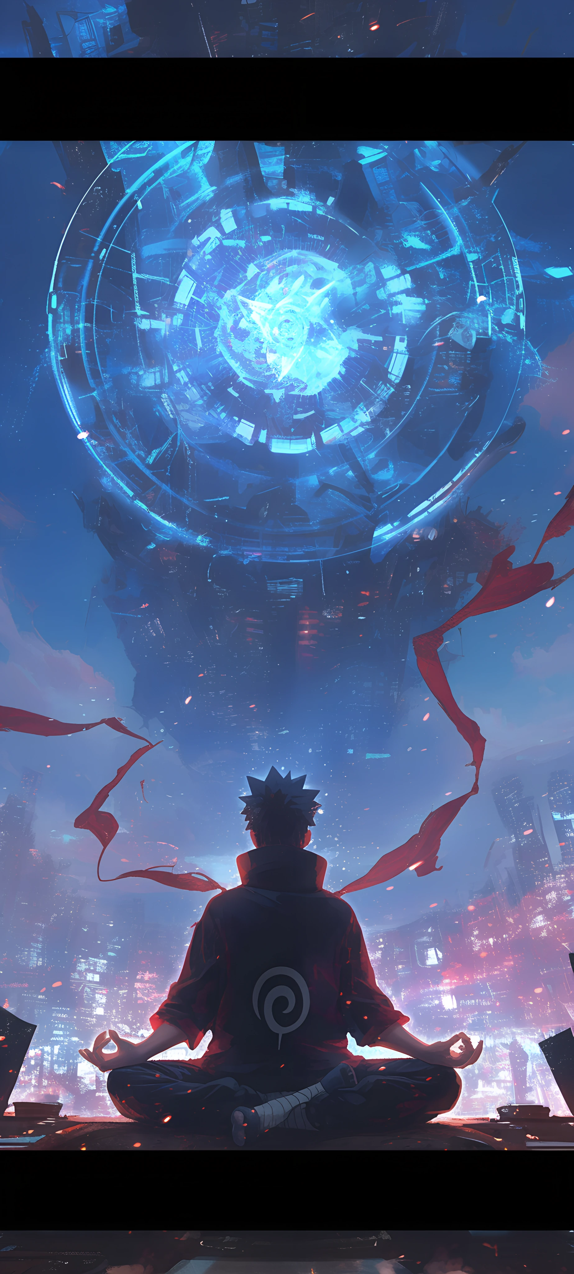 epic anime boy wallpaper — male focus, ninja, from behind (free 4K phone download)
