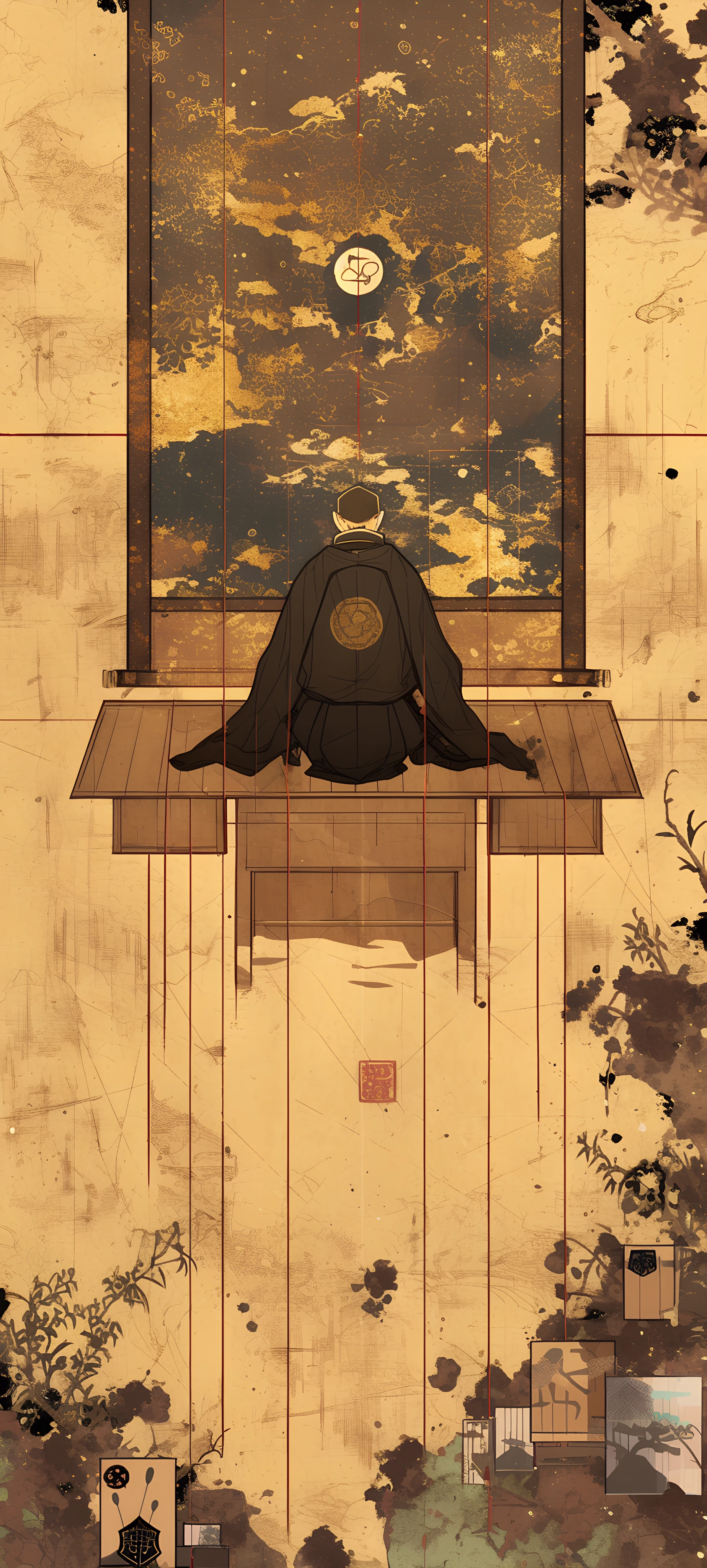 mysterious anime boy wallpaper — male focus, japanese clothes, from behind (free 4K phone download)