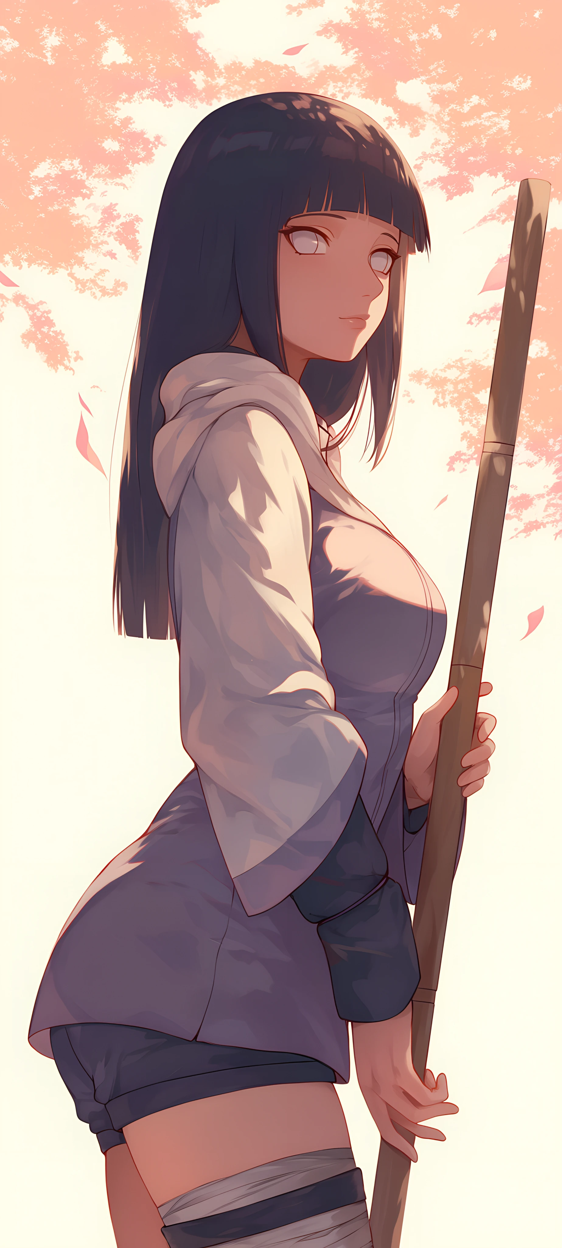serene anime girl wallpaper — long hair, white eyes, black hair (free 4K phone download)