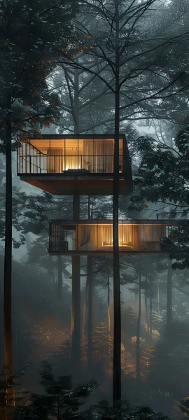 cozy architecture wallpaper — tree, scenery, nature, forest (free 4K phone download)