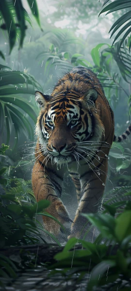 serene architecture wallpaper — tiger, animal, animal focus, rain (free 4K phone download)