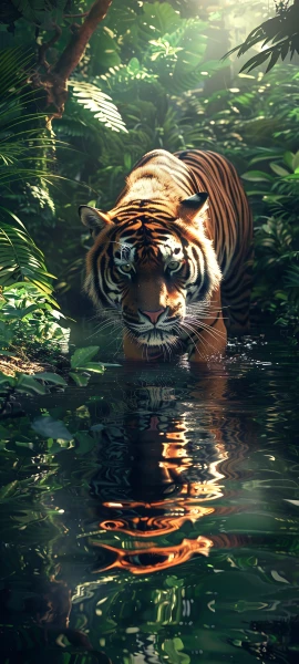 serene architecture wallpaper — tiger, water, animal, reflection (free 4K phone download)