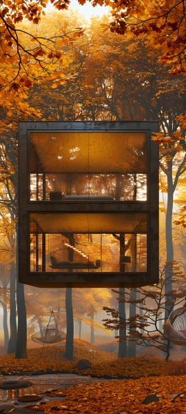 cozy architecture wallpaper — scenery, tree, autumn leaves, autumn (free 4K phone download)