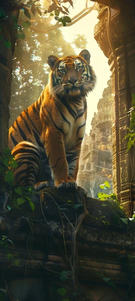 epic architecture wallpaper — tiger, plant, animal, sunlight (free 4K phone download)