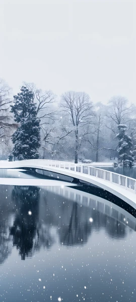 serene architecture wallpaper — tree, bridge, snow, scenery (free 4K phone download)