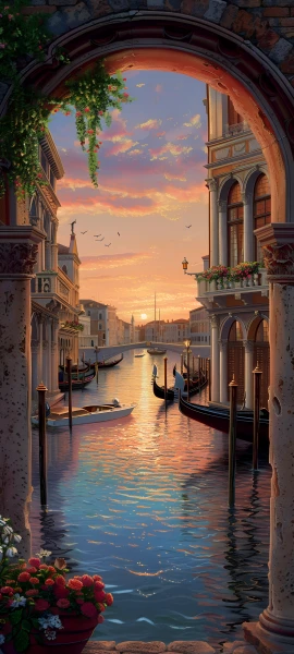 romantic architecture wallpaper — boat, watercraft, scenery, water (free 4K phone download)