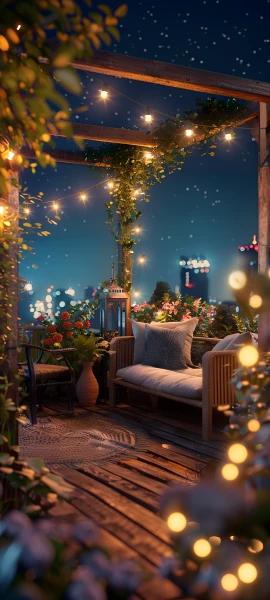 cozy architecture wallpaper — scenery, night, plant, sky (free 4K phone download)
