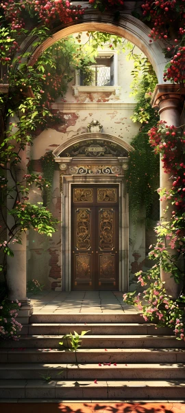 gothic architecture wallpaper — stairs, scenery, plant, flower (free 4K phone download)