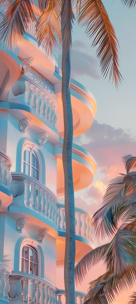 vaporwave architecture wallpaper — tree, sky, scenery, cloud (free 4K phone download)