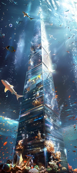 futuristic architecture wallpaper — fish, underwater, scenery, bubble (free 4K phone download)