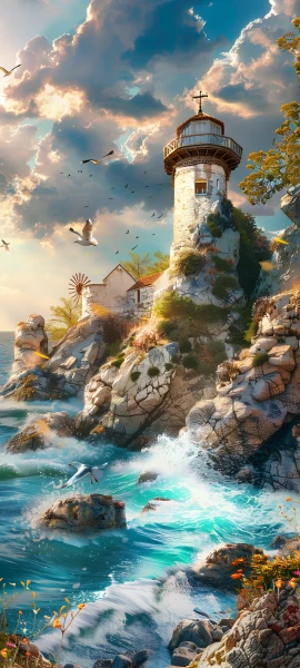 whimsical architecture wallpaper — scenery, cloud, bird, sky (free 4K phone download)