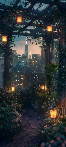 romantic architecture wallpaper — scenery, building, plant, flower (free 4K phone download)