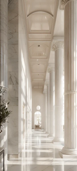 elegant architecture wallpaper — pillar, scenery, plant, window (free 4K phone download)
