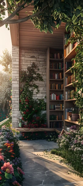 whimsical architecture wallpaper — scenery, flower, plant, book (free 4K phone download)