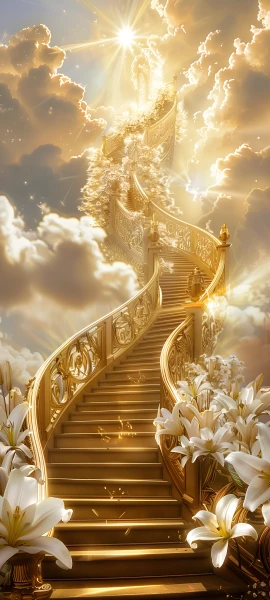 magical anime girl wallpaper — stairs, cloud, flower, sky (free 4K phone download)
