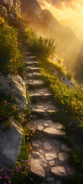 serene architecture wallpaper — scenery, flower, stairs, sky (free 4K phone download)