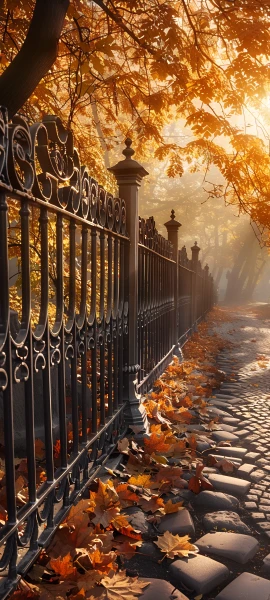 gothic architecture wallpaper — tree, scenery, autumn leaves, stairs (free 4K phone download)