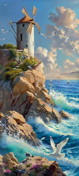 painterly architecture wallpaper — bird, scenery, sky, cloud (free 4K phone download)