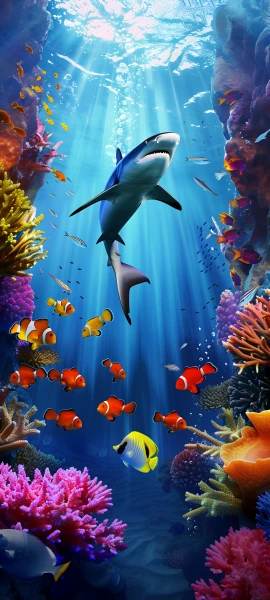 funny architecture wallpaper — fish, coral, underwater, tropical fish (free 4K phone download)