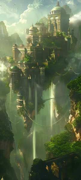 futuristic architecture wallpaper — scenery, tower, waterfall, cloud (free 4K phone download)